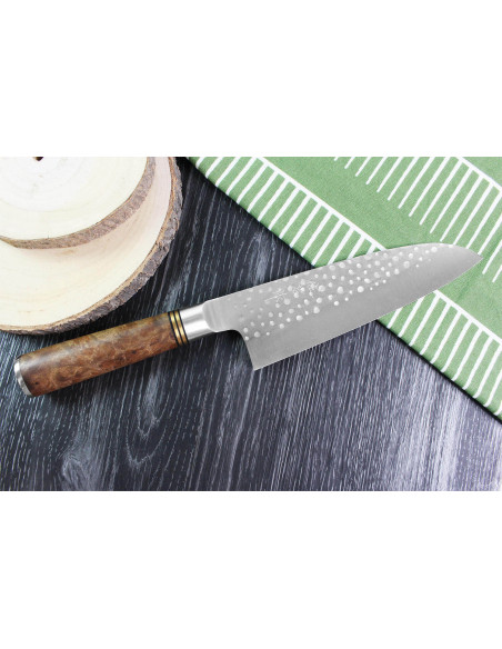 faca santoku japonesa de faca santoku forjada à mão de 16,5 cm Takeshi Saji R2 Tsuchime