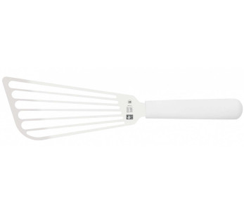 Spatola traforata Icel 17 cm in acciaio inox manico bianco