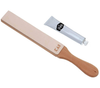 Conjunto de lâminas de barbear em pele KAI + creme de polimento