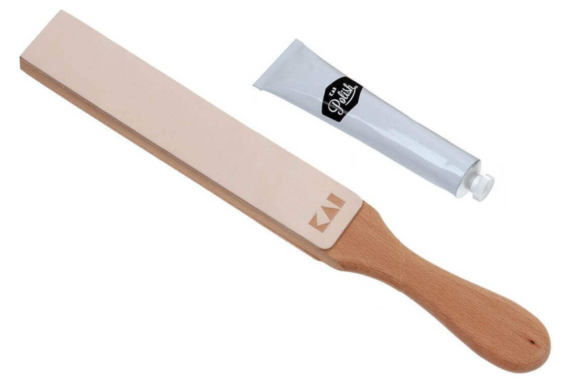 Conjunto de lâminas de barbear em pele KAI + creme de polimento