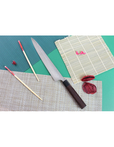 Faca japonesa sujihiki martelada Yu Kurosaki Shizuku 27cm, aço SG2