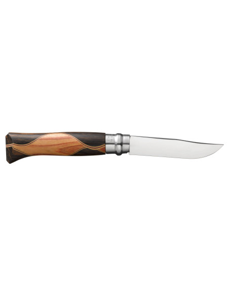 Opinel veitsi Chaperon n°8 terä 8,5cm kahva 4 harvinaista puuta + kotelo