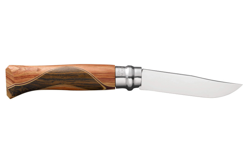 Opinelkniv Chaperon n°8 blad 8,5cm handtag 4 sällsynta träslag + fodral