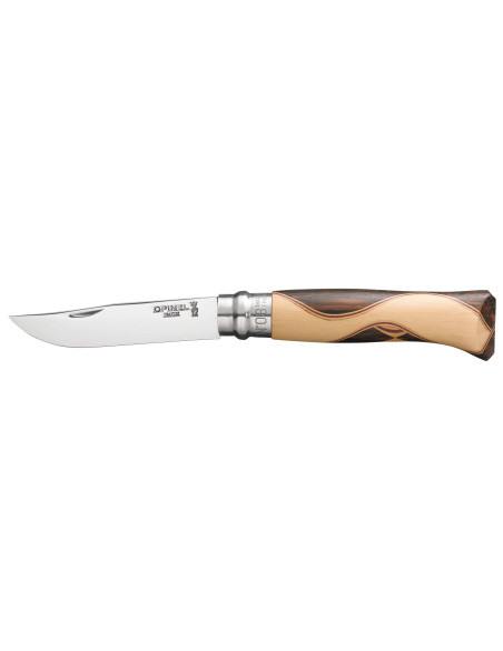 Coltello Opinel Chaperon n°8 lama 8,5cm manico 4 legni rari + custodia