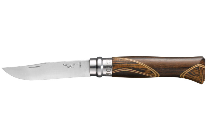 Opinel mes Chaperon n°8 lemmet 8,5cm handvat 4 zeldzame houtsoorten + etui