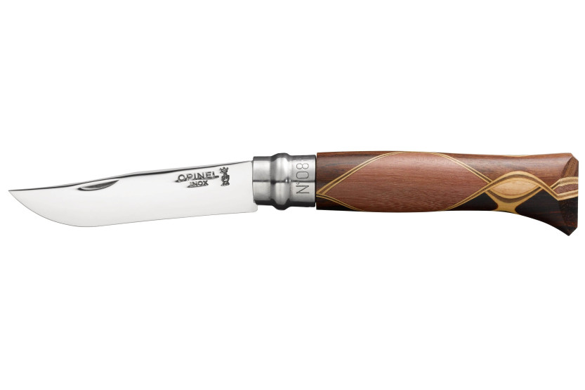 Faca Opinel Chaperon n°8 lâmina 8,5cm cabo 4 madeiras raras + estojo