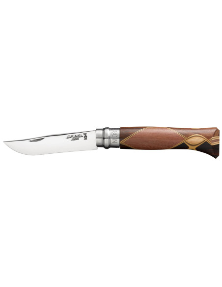 Opinel kniv Chaperon n°8 blad 8,5cm håndtak 4 sjeldne tresorter + etui