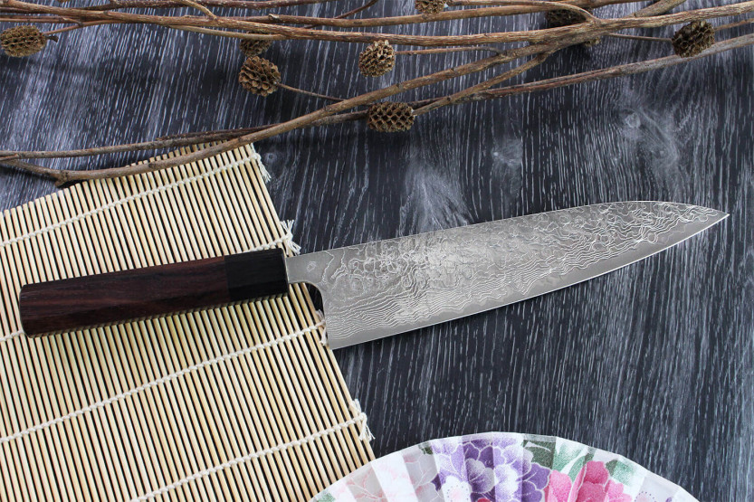 Faca de chef japonesa artesanal Takeshi Saji R2 Damas 21 cm