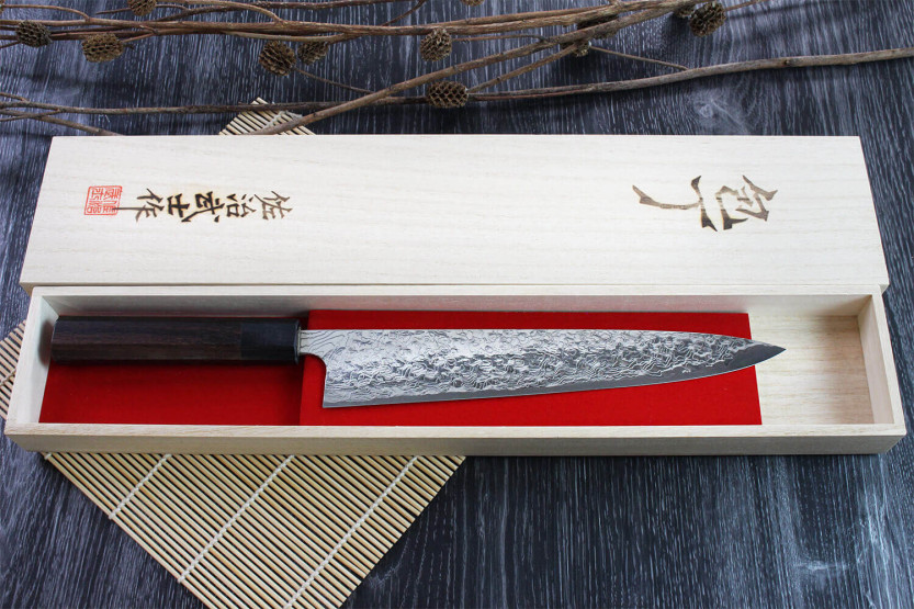 Faca japonesa sujihiki Takeshi Saji R2 Damascus 24cm feita à mão