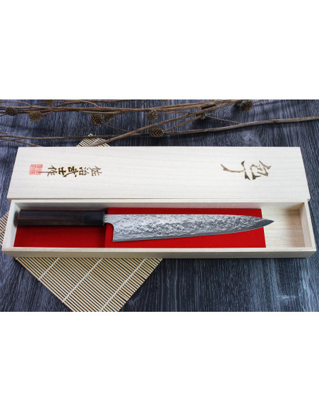 Faca japonesa sujihiki Takeshi Saji R2 Damascus 24cm feita à mão