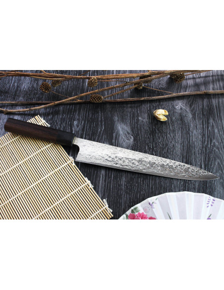 Faca japonesa sujihiki Takeshi Saji R2 Damascus 24cm feita à mão