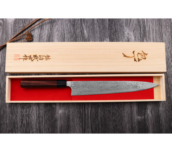 Japanisches handgefertigtes Sujihiki-Messer Takeshi Saji R2 Damast 27cm 2