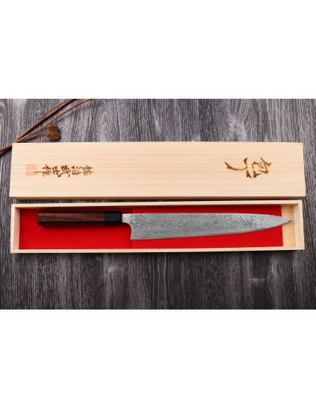 Takeshi Saji R2 Damaskus 27cm handgjord japansk sujihiki-kniv