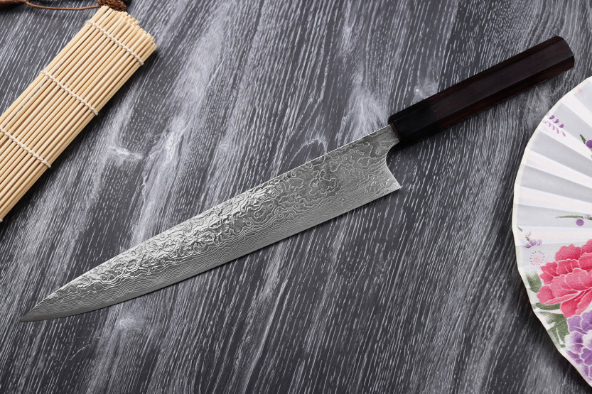 Japanisches handgefertigtes Sujihiki-Messer Takeshi Saji R2 Damast 27cm