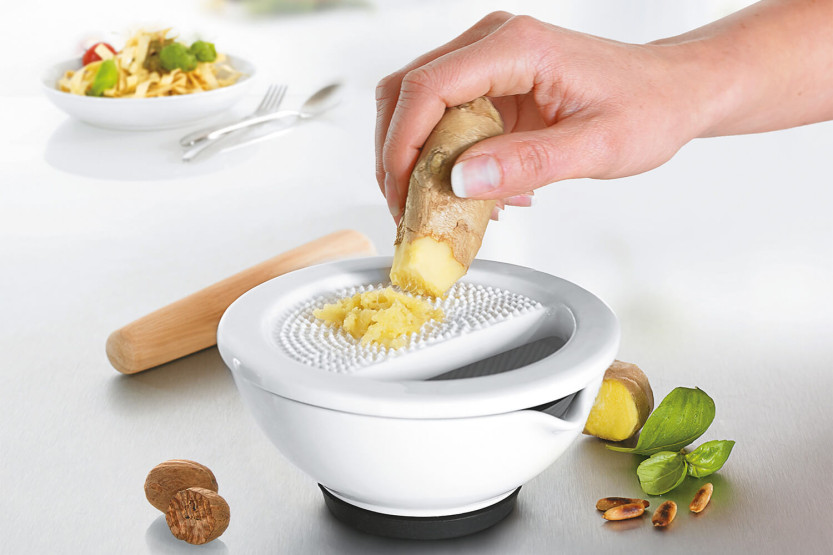 Gefu Suri porcelænsmorter med integreret rivejern - Diameter 13,5 cm
