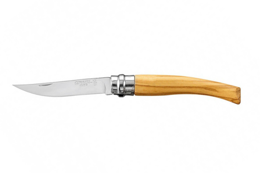 Faca Opinel Effilé n°08 lâmina giratória de 8cm cabo em madeira de oliveira