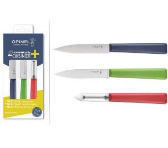 Opinel Trio Les Essentiels 3-delt sett med fargede håndtak