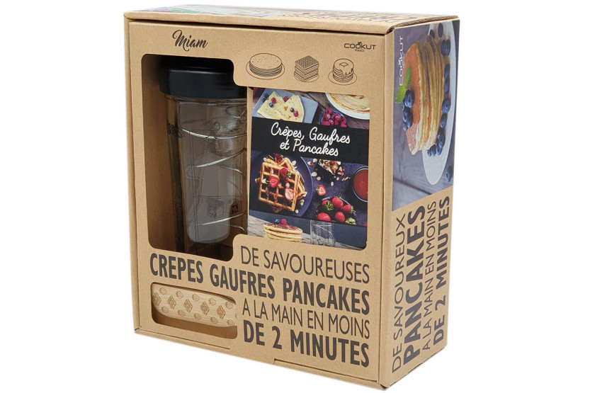 Cookut Conjunto de shaker para panquecas e waffles - 1 shaker + 1 espátula + 1 livro de receitas