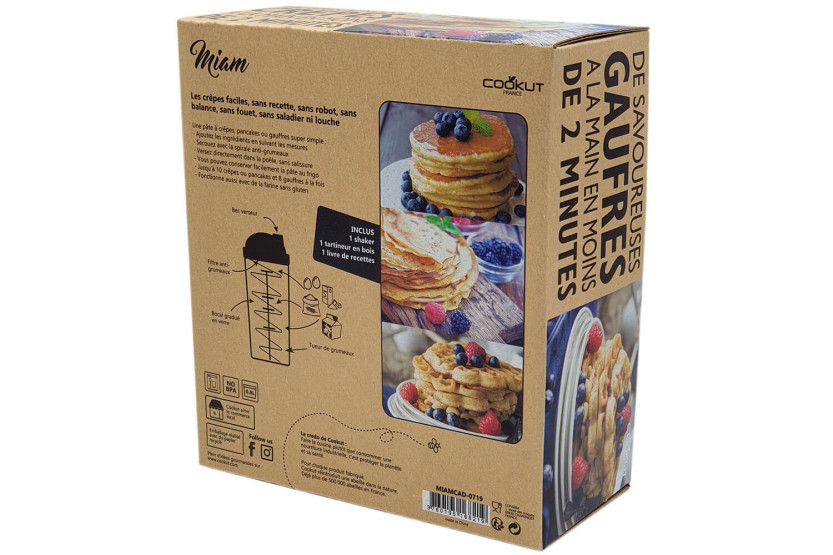 Set Cookut Shaker für Pfannkuchen, Pancakes und Waffeln - 1 Shaker + 1 Brotschneidemaschine + 1 Rezeptbuch