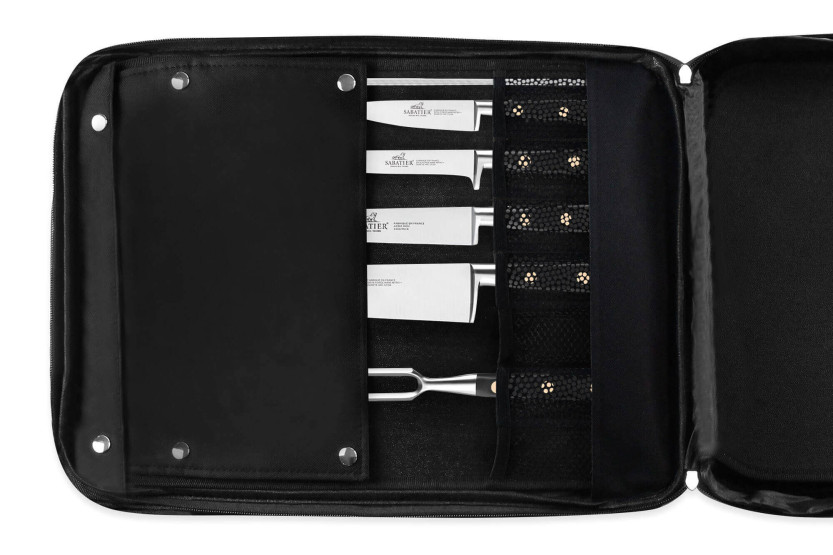 Chef's tas Sabatier Chef 4 Franse keukenmessen + 14 keukengerei - Exclusief