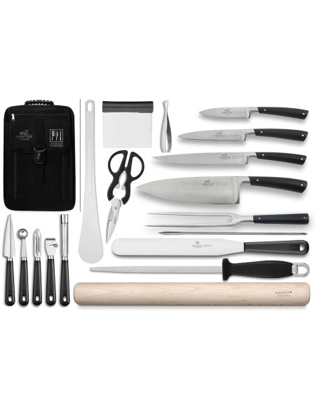 Mala de facas Sabatier Edonist especial chef 4 facas de cozinha francesas + 14 utensílios - Exclusivo