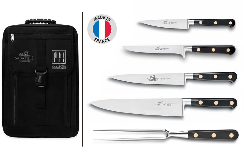 Chef's tas Sabatier Chef 4 Franse keukenmessen + 1 vork - Exclusief