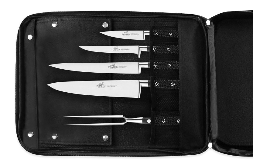 Kokkveske Sabatier Idéal Inox 4 franske kjøkkenkniver + 1 gaffel - Eksklusiv