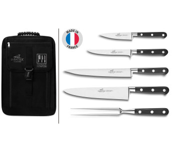 Borsa da chef Sabatier Idéal Inox 4 coltelli da cucina francesi + 1 forchetta - Esclusivo