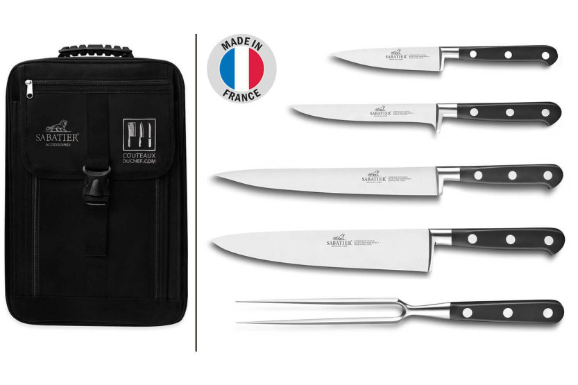 Chef's tas Sabatier Idéal Inox 4 Franse keukenmessen + 1 vork - Exclusief