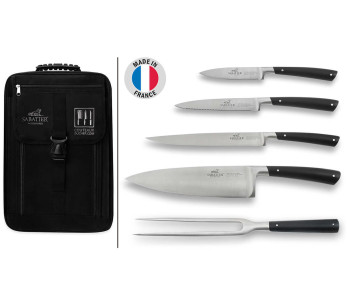 Mala de facas para chef Sabatier Edonist 4 facas de cozinha francesas + 1 garfo - Exclusivo