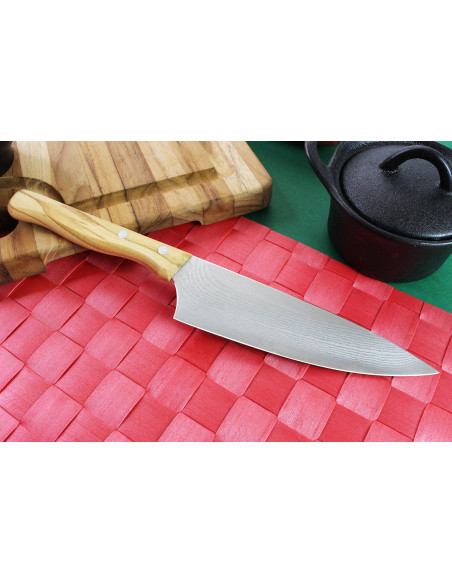 Gehring Look kockkniv 15cm blad damaskus 65 lager olivträhandtag