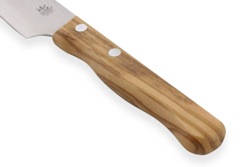 Faca faca santoku Gehring Look 11cm lâmina damasco 65 camadas cabo em madeira de oliveira