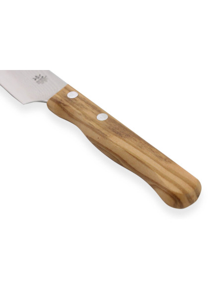 Faca faca santoku Gehring Look 11cm lâmina damasco 65 camadas cabo em madeira de oliveira
