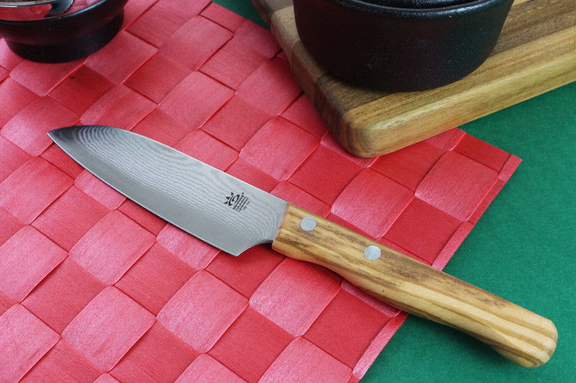 santokumesser Gehring Look Klinge 11cm Damast 65 Schichten Griff Olivenholz