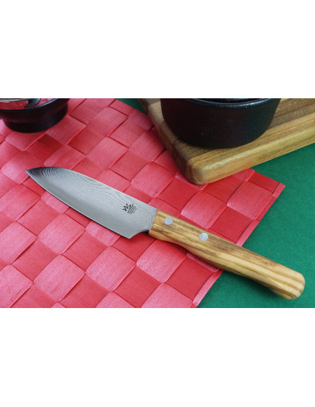 santokumesser Gehring Look Klinge 11cm Damast 65 Schichten Griff Olivenholz