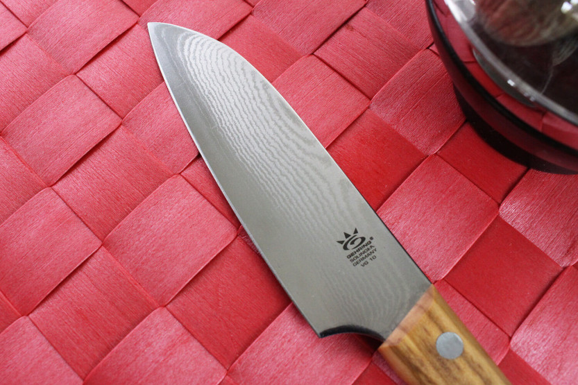 Gehring Look santoku knife 11cm blade damascus 65 layers olive wood handle