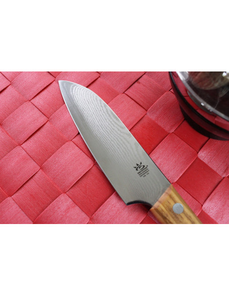 Gehring Look coltello santoku lama 11 cm damasco 65 strati manico in legno d'ulivo