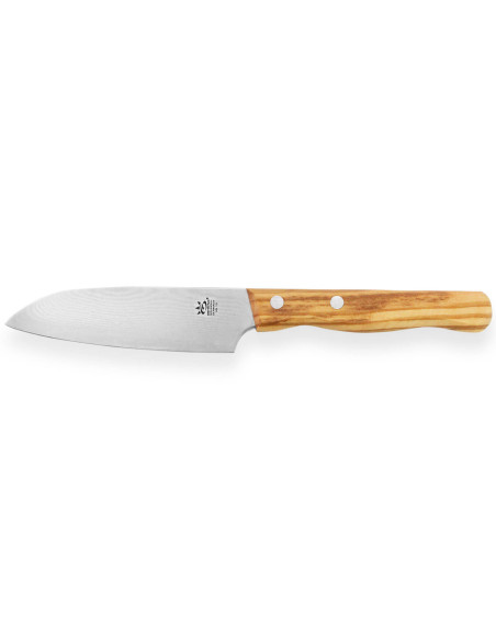 Faca faca santoku Gehring Look 11cm lâmina damasco 65 camadas cabo em madeira de oliveira
