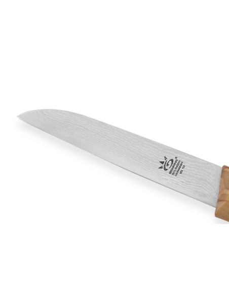 Cuchillo de pelar Gehring Look 8cm hoja damasco 65 capas mango de madera de olivo