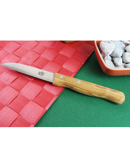 Cuchillo de pelar Gehring Look 8cm hoja damasco 65 capas mango de madera de olivo