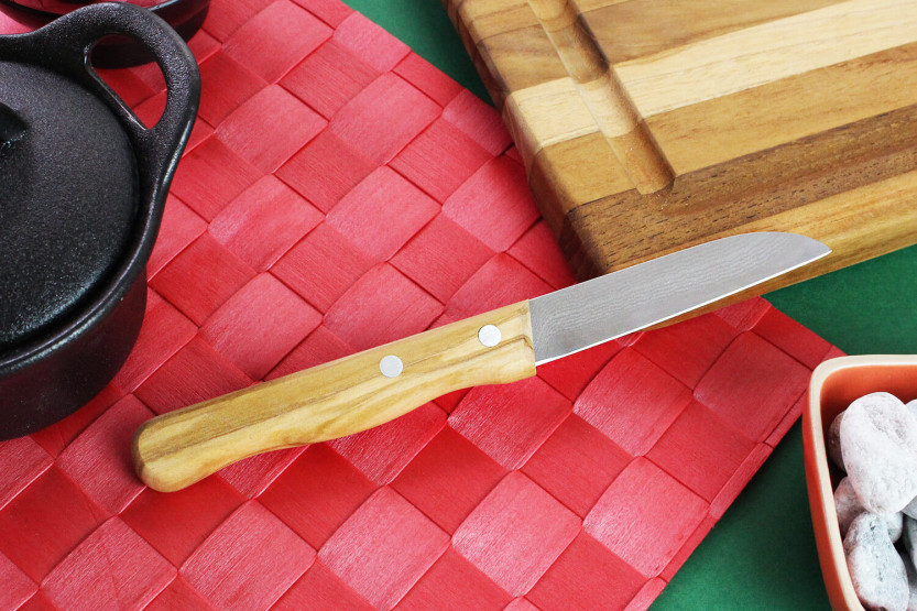 Cuchillo de pelar Gehring Look 8cm hoja damasco 65 capas mango de madera de olivo