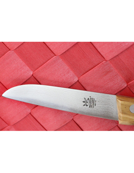 Cuchillo de pelar Gehring Look 8cm hoja damasco 65 capas mango de madera de olivo