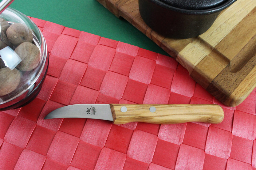 Gehring Look Cuchillo de pico de pájaro 6cm hoja damasco 65 capas mango madera de olivo