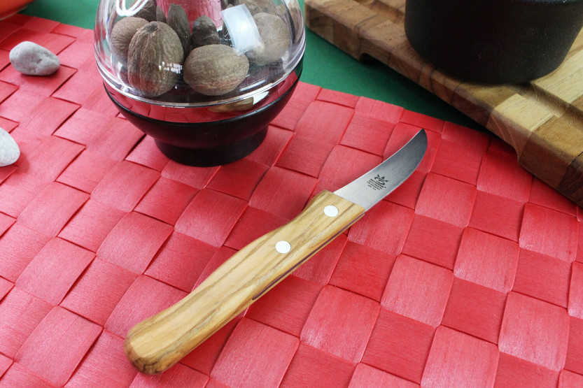 Gehring Look Cuchillo de pico de pájaro 6cm hoja damasco 65 capas mango madera de olivo