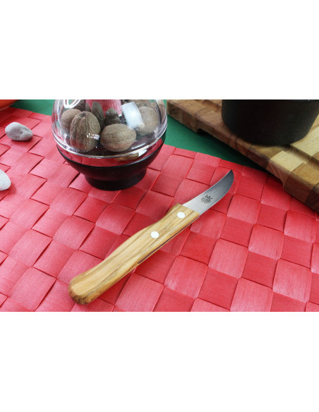 Vogelschnabelmesser Gehring Look Klinge 6cm Damast 65 Schichten Griff Olivenholz