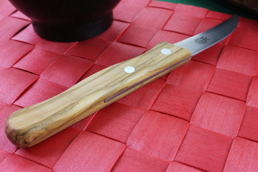 Gehring Look Cuchillo de pico de pájaro 6cm hoja damasco 65 capas mango madera de olivo
