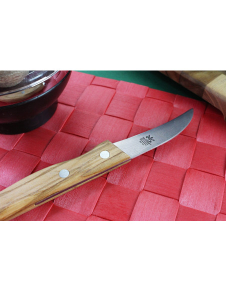 Gehring Look bird's beak knife 6cm blade damascus 65 layers olive wood handle