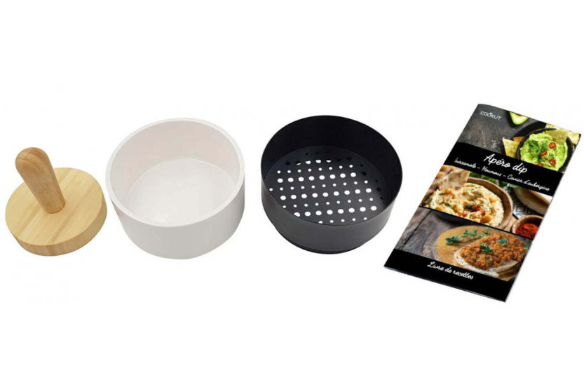 Kit per aperitivo Cookut - 1 pestello + 1 griglia in metallo + 1 ciotola in ceramica + 1 libretto di ricette