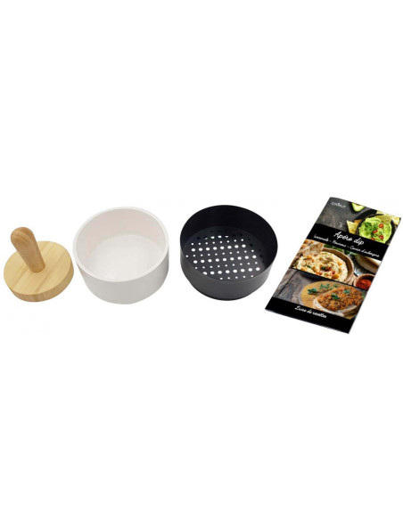 Kit de mergulho para aperitivos Cookut - 1 pilão + 1 grelha metálica + 1 taça de cerâmica + 1 livro de receitas