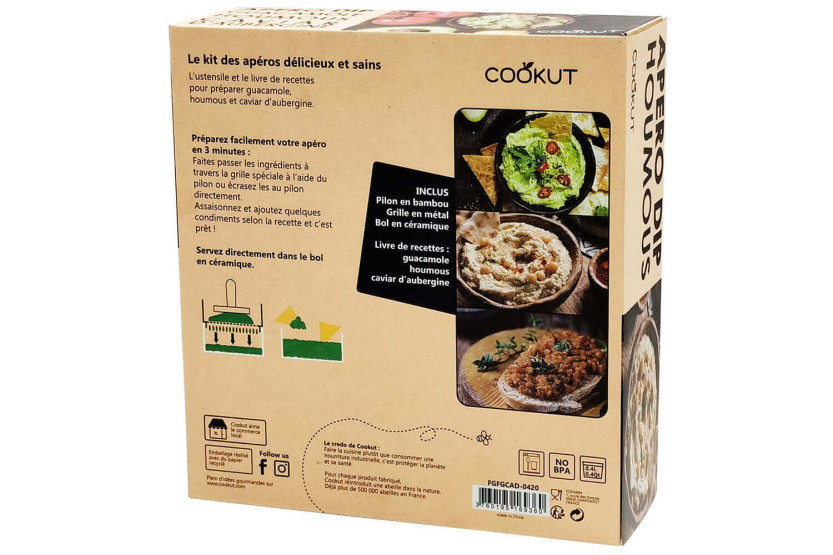 Kit apérodip Cookut - 1 støter + 1 metallrist + 1 keramisk bolle + 1 oppskriftsbok